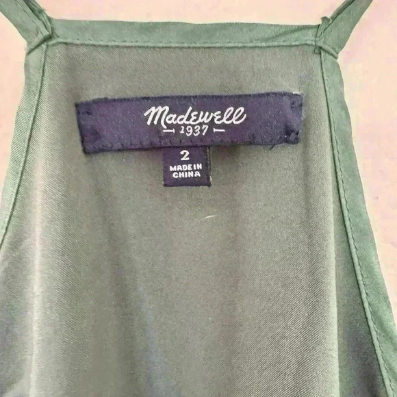 Madewell Forest Green Satin Dress Beautiful Size 2 Racerback Pockets - Picture 4 of 6